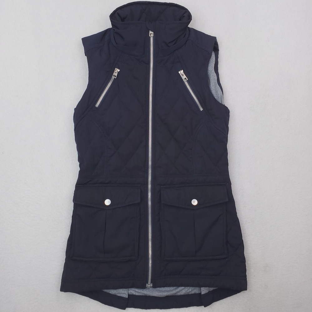 Athleta Vest Womens XXS‎ Blue Tetons Sleeveless Quilted Long Insulated Full Zip